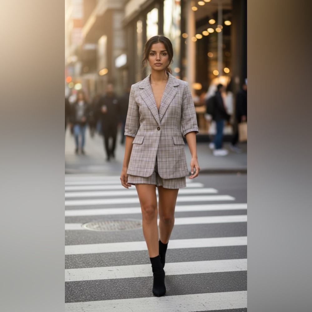 Plaid Women's Blazer and Shorts Set
